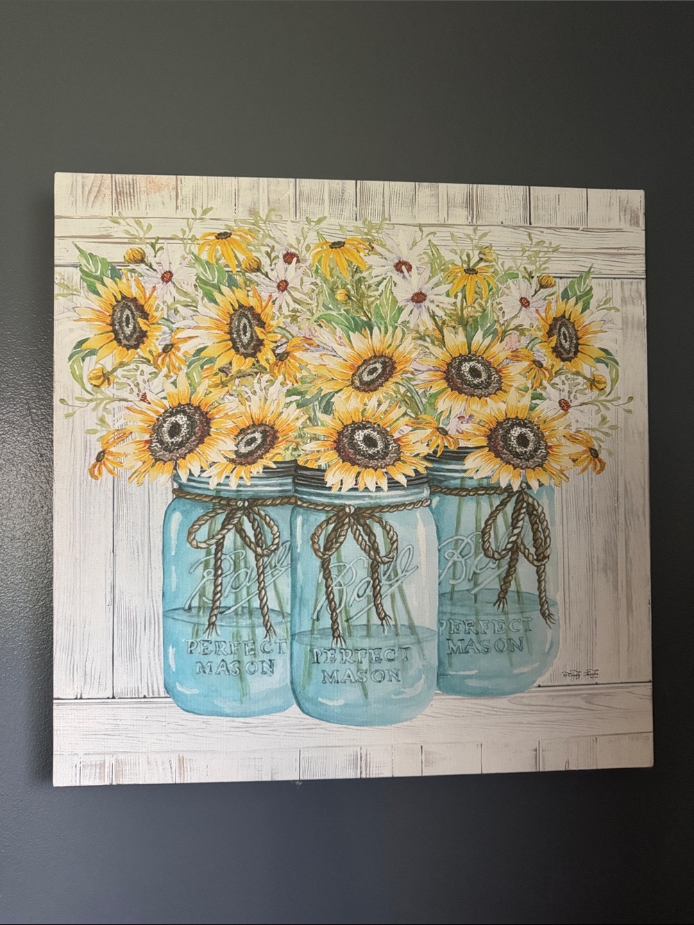 Mason Blue Jar Sunflower Trio Wall Art